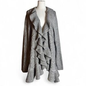 Neutral Oversized Knit Cardigan XXL  Cozy Chunky Knit Ruffle Cardigan Fairycore